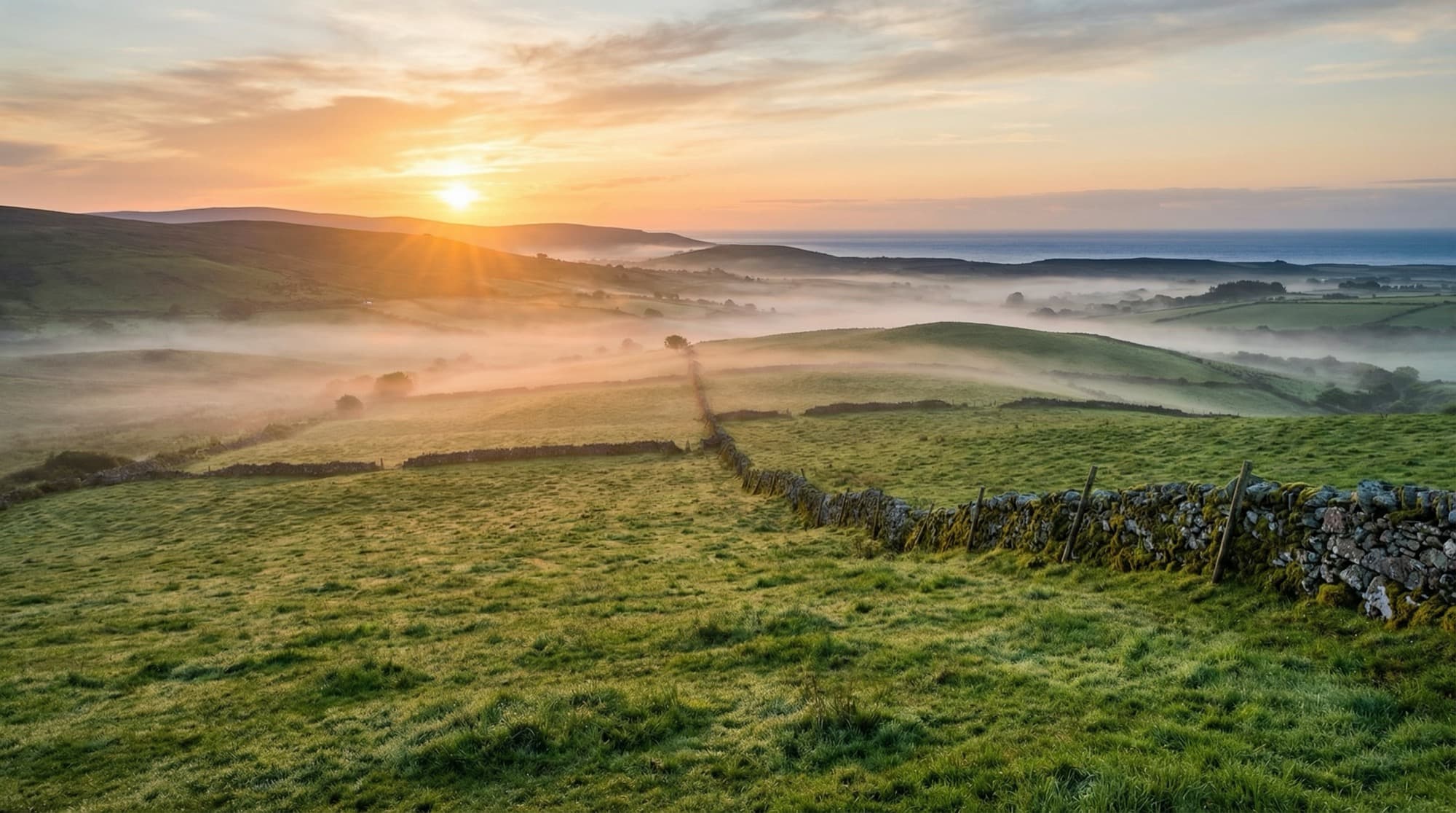 Morning mist over Irish landscape